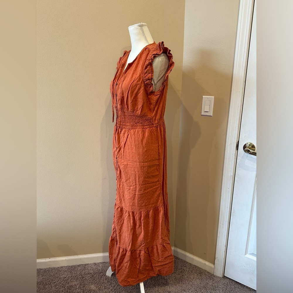 Sonoma Goods For Life Swiss Dot Button Front Maxi Dress Rust Orange Large - Picture 5 of 7